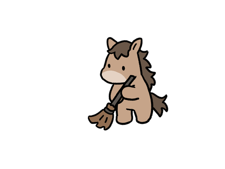 掃き掃除をする馬 馬,ほうき,掃除,掃く,干支,2026年,午年,年賀状,素材,かわいいのイラスト素材