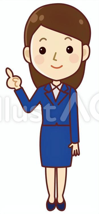 会社員　女性　提案　正面 ol,笑顔,指差しのイラスト素材