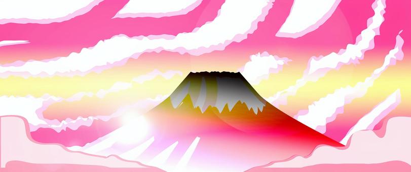 富士山逆光 富士山,太陽,逆光,火山,風景,雲海,空,日本,自然のイラスト素材