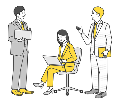 会話をするビジネスパーソンのイラスト素材 人物,ビジネスマン,ビジネスウーマン,会社員,ビジネスパーソン,立ち話,会話,コミュニケーション,談笑,仕事のイラスト素材