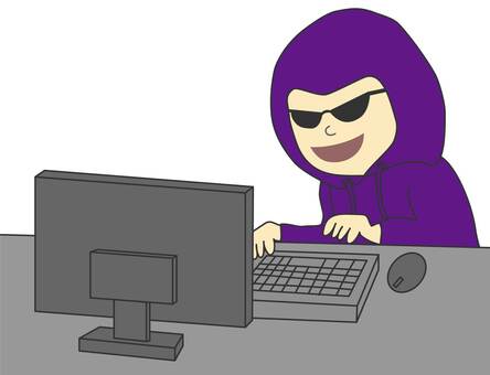 ハッキングするパーカーの男のイラスト ハッカー,フード,パソコン,サングラス,セキュリティ,サイバー攻撃,不正アクセス,it犯罪,クラッキングのイラスト素材