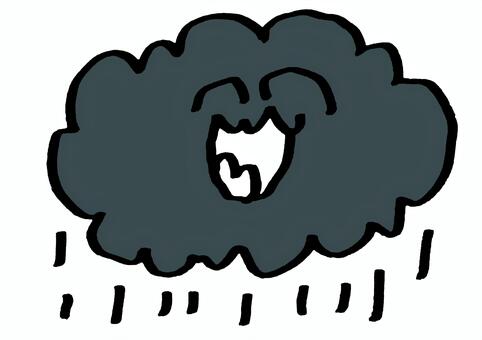 すっごく雨を降らしてる雲 雲,大雨,天気,笑顔,もこもこのイラスト素材