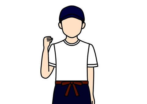 前掛け・頑張るポーズの酒屋・小売業の男性 頑張る,tシャツ,帽子,前掛け,酒屋,自営業,男性,小売業,フェイスレス,顔なしのイラスト素材