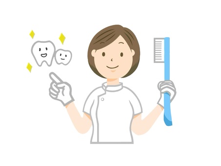 歯磨きの指導をする女性の歯科医(歯医者) 医者,白衣,笑顔,病院,歯科医,職業,お仕事,専門職,健康,仕事のイラスト素材