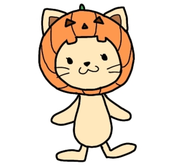 かぼちゃをかぶったネコ