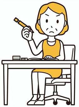  エプロンおばちゃん(黄)-068-全身 勉強,おばちゃん,エプロン,お母さん,ママ,中年,おばさん,主婦,人物,かわいいのイラスト素材