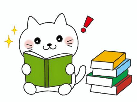 読書をする猫　発見 2 読書,猫,本,図書館,読書の秋,読書週間,教育,学習,教室,勉強のイラスト素材