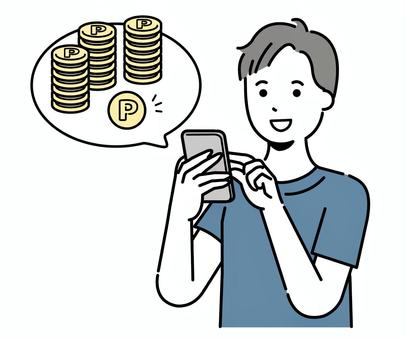 ポイ活する男性 男性,スマホ,ポイ活,副業,ポイントのイラスト素材