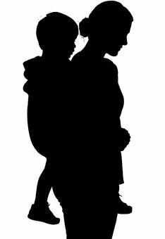 おんぶをする母 おんぶ,母,子,親子,育児,世話,子育て,シルエット,愛情,家族のイラスト素材