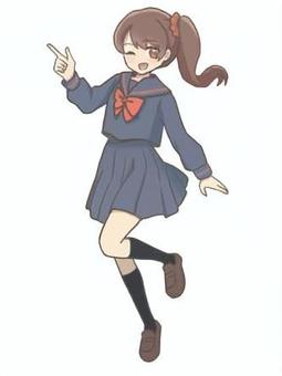指差しウィンク女の子 人物,女の子,学生,茶髪,サイドテール,シュシュ,オレンジ,セーラー服,長袖,黒のイラスト素材
