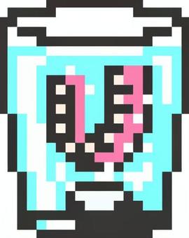 ドット絵の入れ歯洗浄です。 ドット絵,入れ歯,洗浄,シンプル,清潔,口腔ケア,歯科,コップ,泡,水のイラスト素材