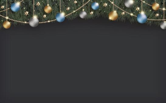 クリスマスの飾りと黒背景  ツリー,クリスマス,クリスマスツリー,フレーム,オーナメント,背景,飾り,テンプレート,ゴージャス,キラキラのイラスト素材