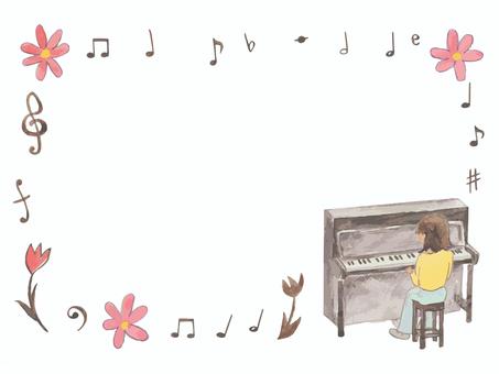 水彩のピアノ教室のイメージ ピアノ,音楽,音楽会,演奏会,ピアノ教室,子供,水彩,手描き,フレーム,背景のイラスト素材