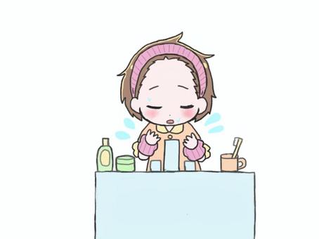 顔を洗う 洗顔,顔を洗う,水,洗面所,ヘアバンド,吸水シュシュ,女の子,朝のイラスト素材