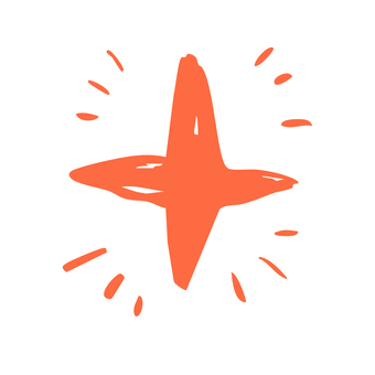 オレンジ色の手描きのキラキラマーク 手描き,手書き,落書き,シンプル,マーク,記号,アイコン,ポイント,強調,アクセントのイラスト素材