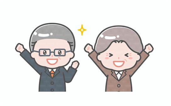 ミニ_2人_シニアの会社員の男女03 男性,女性,大人,シニア,高齢者,お年寄り,中年,ビジネス,会社員,スーツのイラスト素材
