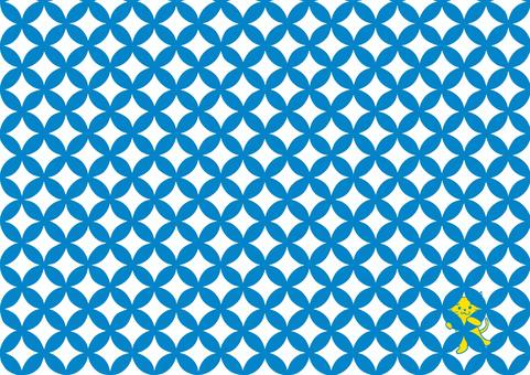 KI_PB00_吉祥文様七宝と猫ブルー 和柄,七宝,和風背景,手描き,青,猫のイラスト素材