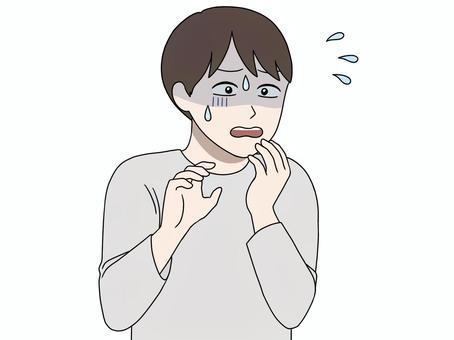 オロオロする男性 男性,灰色,長袖,汗,顔面蒼白のイラスト素材