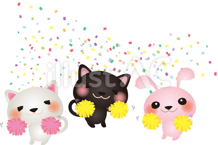 ファイトアニマル2 猫,うさぎ,ポンポンのイラスト素材
