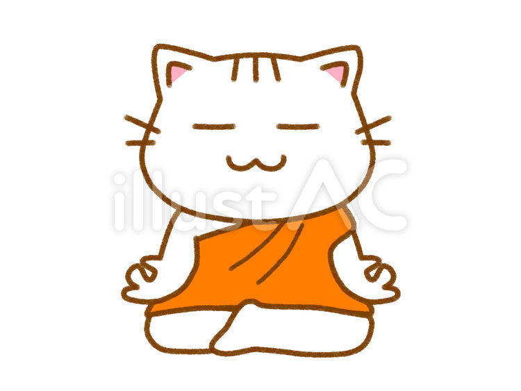 瞑想　僧侶　白猫 ねこ,猫,白猫のイラスト素材