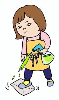 足で床拭き掃除をする女性2 女性,かわいい,ゆるい,手描き,掃除,拭き掃除,ズボラ,大掃除,掃除用具,洗剤のイラスト素材