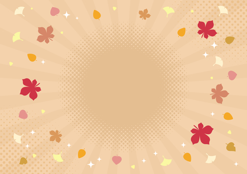 秋の葉のフレーム、集中線のチラシ背景