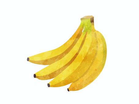 バナナ水彩風イラスト バナナ,フルーツ,房,黄色,水彩,手描き,手書き,ベクター,背景透過,シンプルのイラスト素材