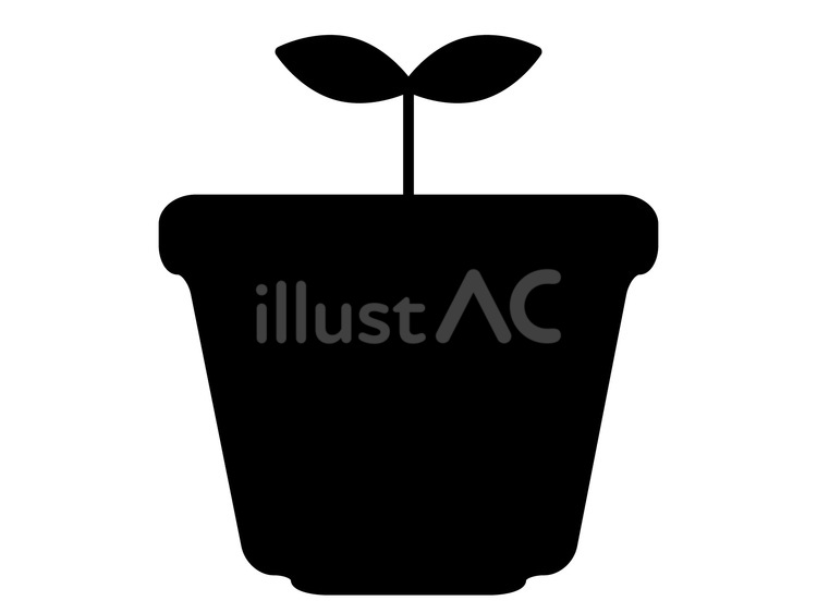 黒の二葉のある植木鉢アイコン 二葉,発芽,成長のイラスト素材