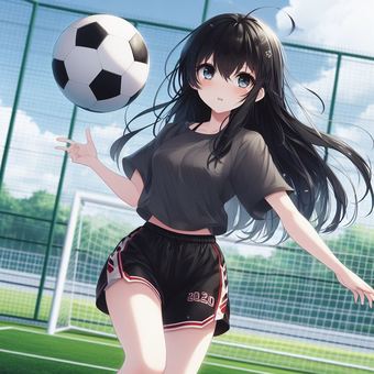 サッカーの練習をする女性