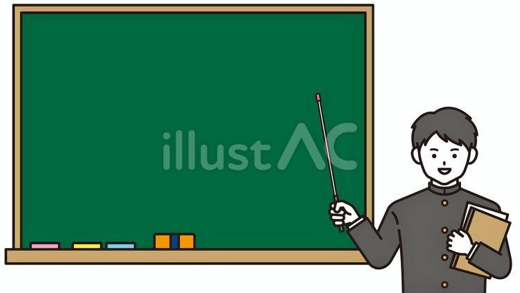 黒板前の制服の男子学生A（カラー） 学生,黒板,学校のイラスト素材