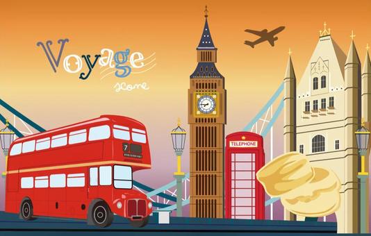 イギリス　イラスト イギリス,ロンドン,海外,旅行,ロンドンバス,カラフル,オシャレ,時計塔のイラスト素材