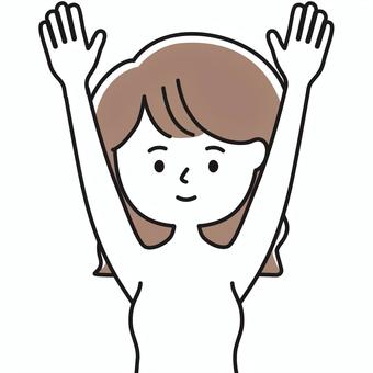 万歳 上半身 裸_顔白-影 SLW 女性,レディ,バンザイ,両手,裸,乳がん検診,乳癌,セルフチェック,ピンクリボン,セルフケアのイラスト素材