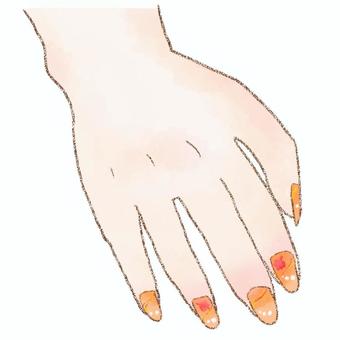 右手　ネイルあり 右手,指,爪,ネイルアート,水彩,鉛筆のイラスト素材