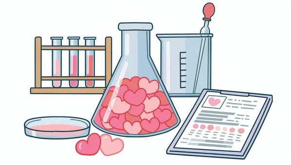 ハートの研究・実験器具 実験,実験器具,実験道具,ハート,心,メンタル,恋愛,恋,フラスコ,試験管のイラスト素材