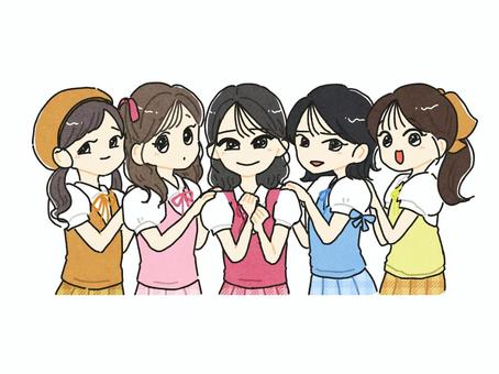 女性アイドルグループ アイドル,グループ,5人組,推し活,ファン,応援,好きな人,女の子,芸能人,タレントのイラスト素材