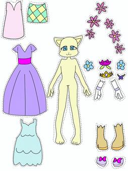 ねこのペーパードール着替えセット ペーパードール,ねこ,女の子,着せ替え,ドレス,カラーのイラスト素材