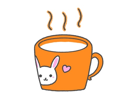 ホットミルクとうさぎ ミルク,カップ,飲み物,ホットドリンク,温かい,ウサギ,かわいい,リラックス,休憩,ワンポイントのイラスト素材