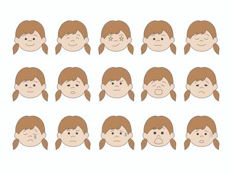 女の子の表情セット 女の子の表情セット 女の子,顔,表情,笑う,やる気,怒る,悲しい,泣く,眠い,困るのイラスト素材