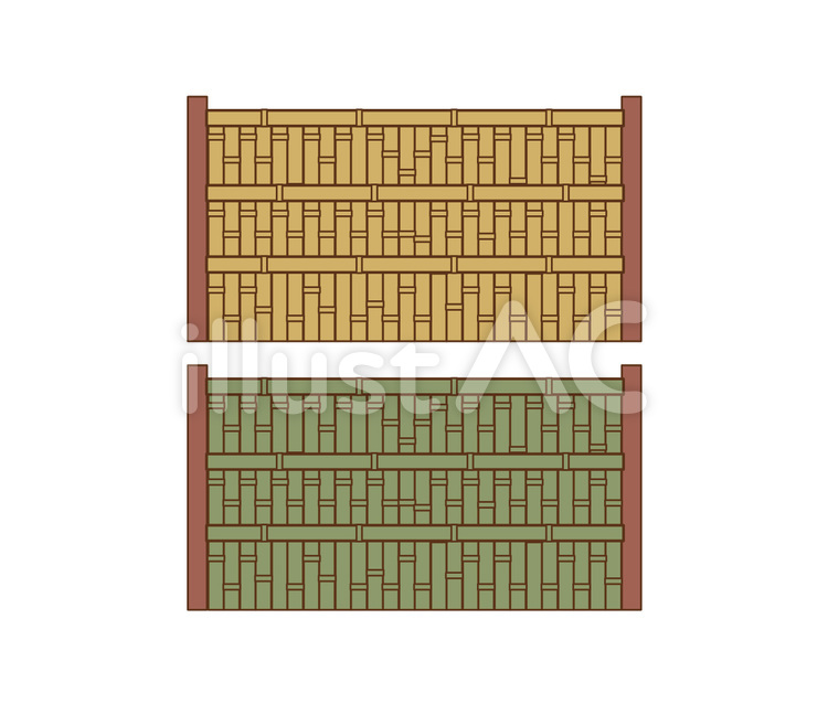 茶色と緑色の竹垣 竹垣,竹,竹柵のイラスト素材