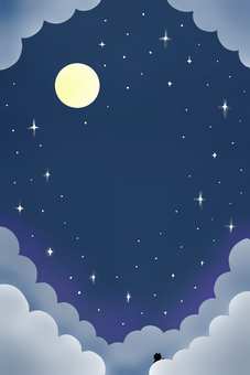 夜空と猫のフレーム 雲,夜空,月のイラスト素材