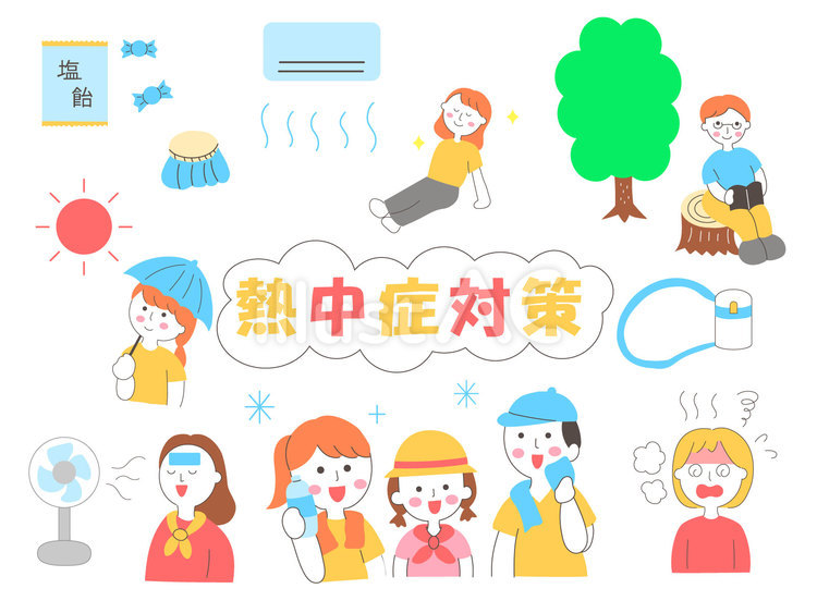 熱中症対策フレ－ムセット② 熱中症対策,熱中症,紫外線のイラスト素材