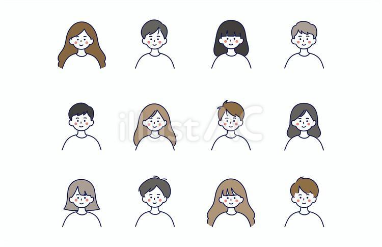 さまざまな男女の顔アイコンセット02 人物,顔,アイコンのイラスト素材