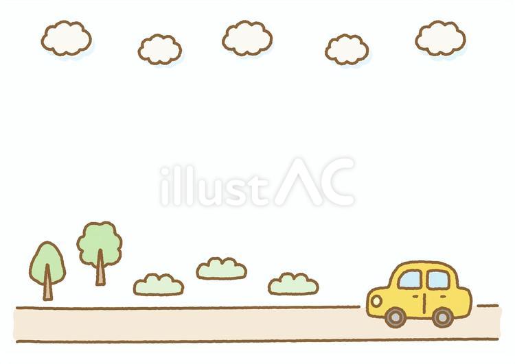 夏休みのお出かけ、かわいい車と道と雲04 車,夏休み,背景のイラスト素材