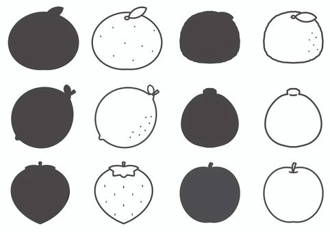 シルエットクイズ冬のくだものモノクロ シルエット,クイズ,冬,みかん,レモン,いちご,ゆず,でこぽん,あおりんご,挿絵のイラスト素材