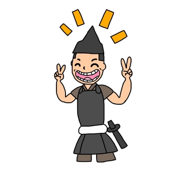 喜ぶ鎌倉時代の雑兵 雑兵,侍,武士,鎧武者,兵士,戦士,日本,和風,歴史,日本史のイラスト素材