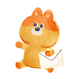 水彩画_メールを届けるネコ_02 猫,動物,手描き,水彩画,水彩,水彩風,水彩画風,連絡,返答,レスポンスのイラスト素材