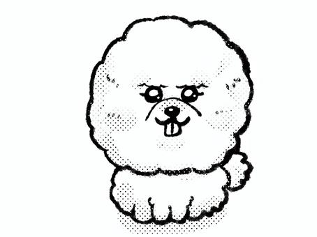 ミニキャラクターのビジョンフリーゼ いぬ,ミニキャラ,ビジョンフリーゼ,かわいい,2頭身,モノクロ,もこもこのイラスト素材