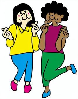 女の子小梅プリクラポーズ指ハート 女性,プリクラ,ポーズ,2人組,友だち,アニータ,ハートのイラスト素材