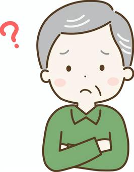 疑問・考えるおじいさん 2 おじいさん,祖父,高齢,高齢者,疑問,考える,わからない,どうして,どうしよう,質問のイラスト素材