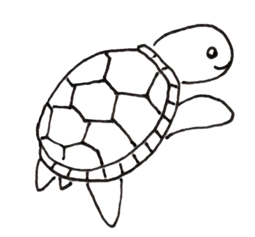 亀　立ち上がろうとしてる 亀,ウミガメ,可愛い,爬虫類,カメ目,ペン画,イラスト,手描き,レトロのイラスト素材